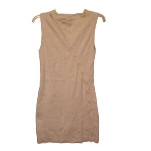 Urban Revivo Dress Medium Sleeveless Cutout Cream Ribbed Knit Buttons Stretch